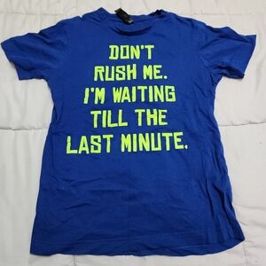 Blue Graphic T-Shirt with Neon Green Text